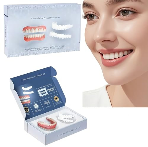Silicone Reline Denture Set,Silicone Denture Set,Soft Denture Silicone Reline Kit,Upper and Lower Denture Sets for Men and Women,Silicone Dentures Full Mouth,FA-lse Teeth Set,Silicone Dentures