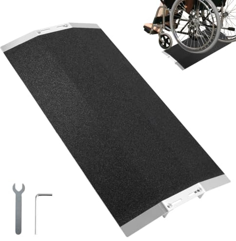 TIHOOK Vielseitig Alu-Schwellenrampe,80cm Breite, 300 kg Tragkraft, rutschfest Schwellenbrücke Rollstuhlrampe für Rollstuhl & Rasenmäher, Türschwellenrampe für Türschwellen, Stufen, Bordsteine