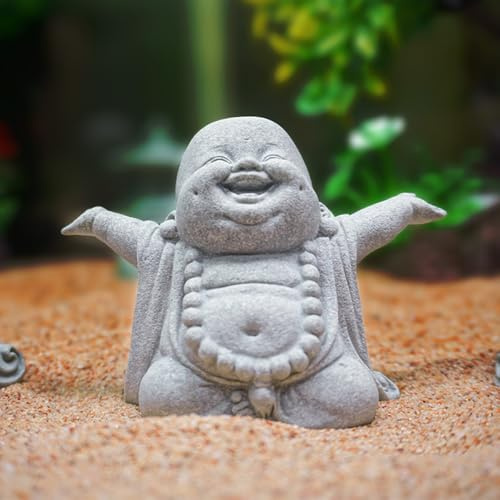 Kaezuy Buddha Figur Garten Deko, Mini Buddha Dekoration Figuren, Sitzen Mönch Figur Skulptur, Zen und Feng Shui Dekoration für Innen & Außen Garten Zuhause Büro Desktop (A)