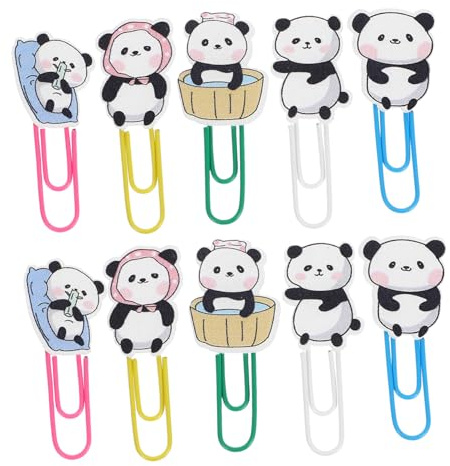 FONDOTIN Panda Büroklammern 10 Stück Charmante und Sichere Dokumentenklammern and Kunststoff Multifunktionale Lesezeichen in Pandaform for Büro und Studium