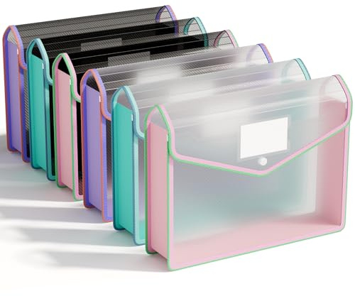 ABC life Lot de 6 Pochettes Plastique A4, Imperméable Enveloppe Transparente Chemise à Bouton Pression Porte-Document Extensible Fichier Document, pour Bureau, École, Maison, Bordure Bicolore