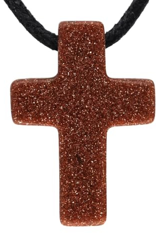 Lebensquelle Plus Kreuzanhänger | Kreuz gebohrt inkl. Baumwollband | 1,8 x 2,5 cm Anhänger + Edelsteinkarte