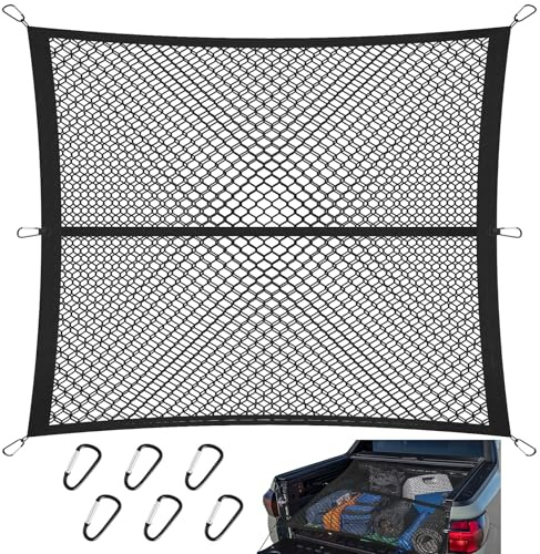 wowspeed Cargo Net 120 * 120cm Extends to 210 * 210cm with 6 Hooks, Highly Elastic Cargo Net for Car Boot, Double Layer Universal Nylon Storage Nets Storage Organizer for Vehicle Van SUV(Black)