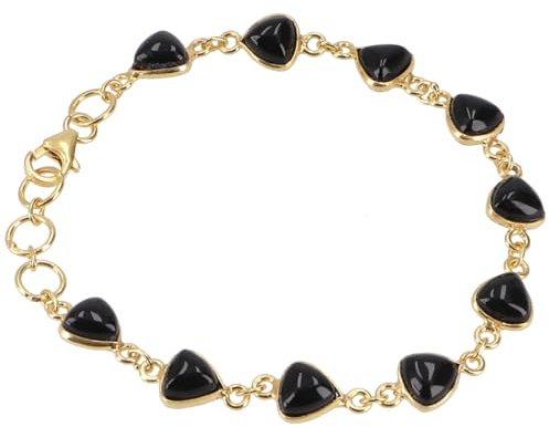 Indisches Boho Armband, vergoldetes Sterling Silber mit Steinen, Onyx
