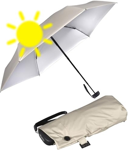 iX-brella Super Mini Sonnen-Regenschirm mit UV- und Hitzeschutz - Silver Coating - beige