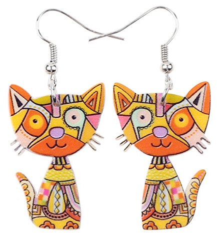 BONSNY Katzen-Ohrringe, Acryl, Kätzchen-Anhänger, baumelndes Muster, für Damen und Mädchen, Acryl, Ohne Stein