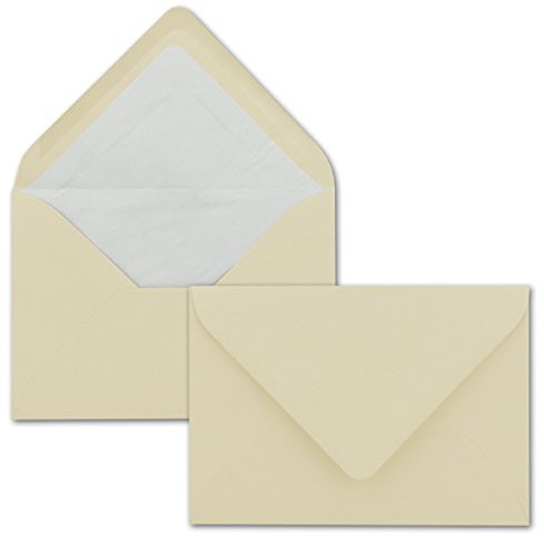 50 Briefumschläge in Vanille mit weißem Innenfutter - Kuverts in DIN B6 Format - 12,5 x 17,6 cm - Seidenfutter - Nassklebung