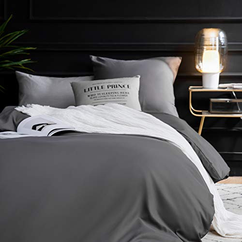 MOHAP Housse de Couette 140x190/200cm+1 Taies d'oreillers 65x65cm Gris Parure de Lit 1 Personnes 100 Fils/cm² en Microfibre avec Fermeture Éclair