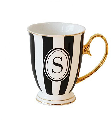 Bombay Duck Alphabet Stripy Mug Letter S Black/White with Gold handle