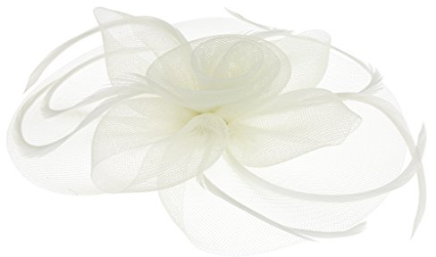 FakeFace Tüll Fascinator Hüte mit Feder,Blumen Haar Clip Haarreif Haar Accessoire Schleier Tea Party Hochzeit Kirche Haarschmuck, M, Beige