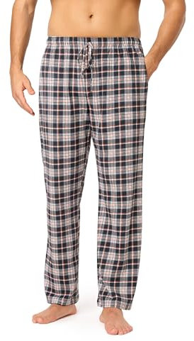 Timone Herren Schlafanzugshose Lang Pyjamahose aus Baumwolle Freizeithose Schlafhose Loungewearhose mit Taschen Nachtwäsche Hose für Herren Sleepwear TPP-001 (Muster-15 (9632101), L)