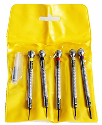 LLF Set di 5 cacciaviti di precisione per riparazione orologi e cinturini con 5 lame extra