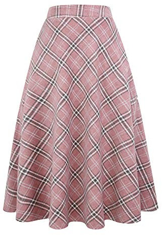 IDEALSANXUN - Gonne Lunghe da Donna in Lana, Motivo Tartan Scozzese, con Elastico in Vita, Svasate e plissettate, S