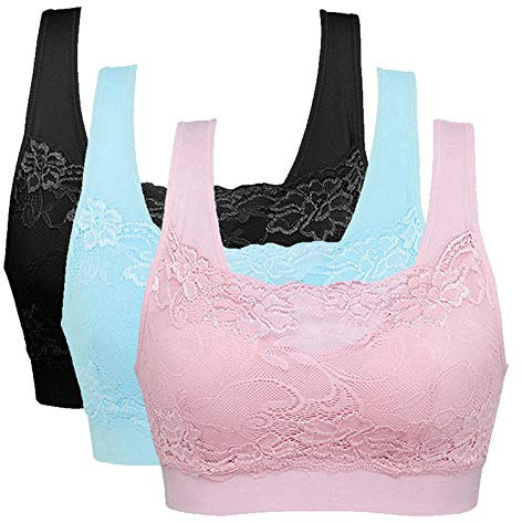 Litthing Women Sports Bra Lace Ladies Padded Bras Seamless Non Wired | Comfort Bralettes for Womens UK, Soft, Pull on, Supportive, Breathable, Push up, Multipacks for Yoga Fitness Everyday