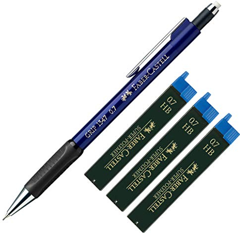 Faber-Castell - Druckbleistift GRIP, Minenstärke: 0,7 mm blau + 3x Minen HB