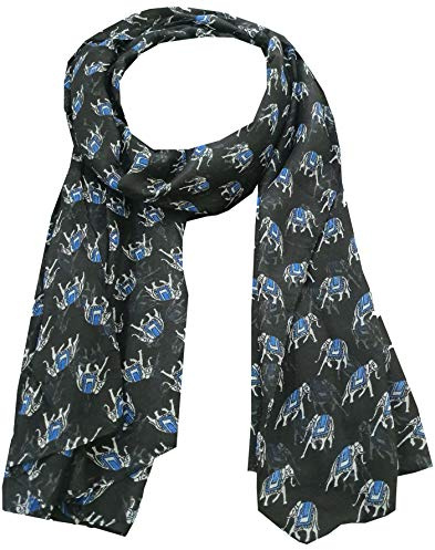 World of Shawls Damen Schal Sarong mit Elefanten-Aufdruck, Indischer Elefant, schwarz, 100 x 180 Cm