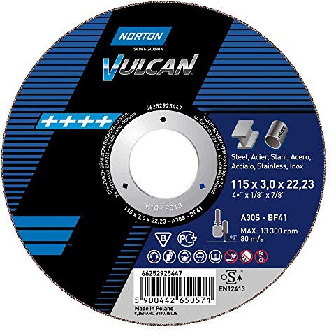 NORTON Lot de 25 disques à tronçonner droits 41 | 125 x 1,6 x 22,23 A 46 S Vulcan
