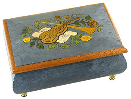 Lutèce Créations Musikalisches Schmuckkästchen/Schmuckschatulle mit Spieluhr aus gebeiztem Holz mit Intarsien Musikinstrumente und 18-Ton-Federspielwerk - Für Elise (L. v. Beethoven)