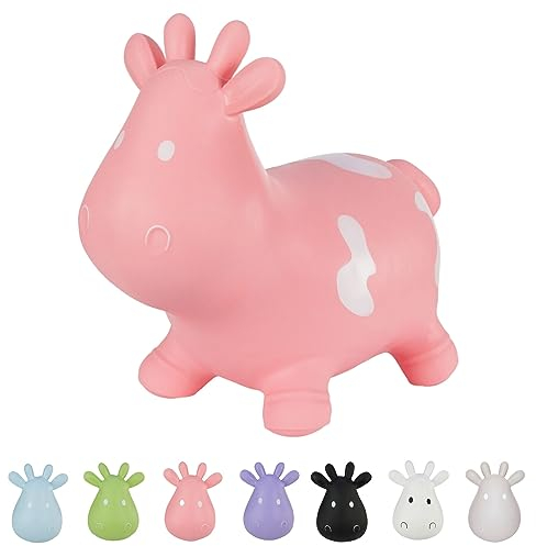 Hoppimals Tootiny Hüpftier, Hüpftier ab 1 Jahre & Hüpftier ab 2 Jahre, Hüpfende Kuh, Für Gymnastik & Geschicklichkeit für Kinder, Verpackt im Geschenkkarton, inklusive Pumpe - Baby-Hüpfer ROSA