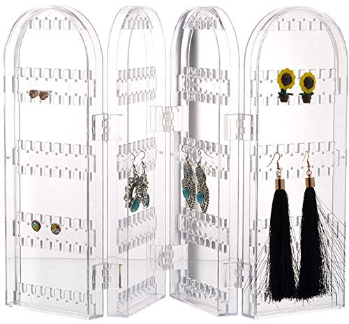 Support de Boucle d'oreille Clair Plastique Presentoir Boucle d'oreille 4 portes 240 trous Rangement Boucles Doreilles Porte pour Boucles d'oreilles Bracelets Colliers