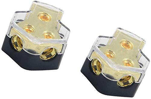 RKURCKPower Distribution Block, 0/2/4 AWG Gauge in, 4/8/10 Gauge Out,2 Way Car Audio Stereo Amp Distribution Connecting Block for Audio Splitter 2 Pcs (1 In 2 Out)