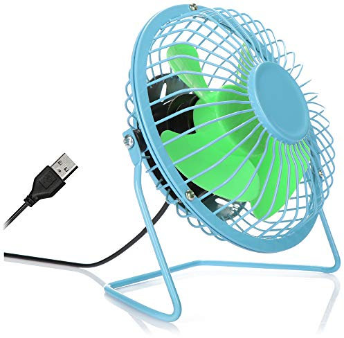 com-four® Ventilador de escritorio USB, mini ventilador silencioso para la oficina y el escritorio, ventilador de pie fresco en colores alegres de verano (azul verde)