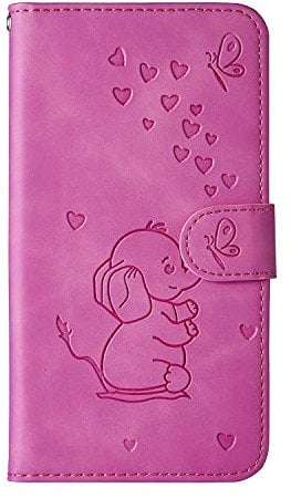 Norn for Samsung Galaxy J3 2017 Phone Case,Embossed Love Heart Elephant Butterfly Pattern,Folding Stand PU Leather wallet case,shokproof Flip Cover Protective Case with Card Slots,Purple Red