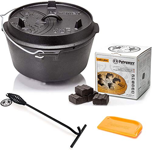 Petromax Feuertopf Starterset ft6-t (Dutch Oven Planer Boden) inkl. Kohlen + Deckelheber + Schaber