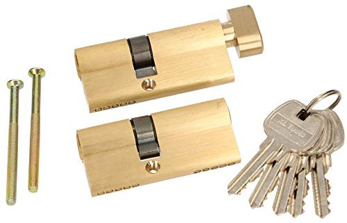 KOTARBAU® Lot de 2 cylindres de sécurité, 30 x 40 mm, 5 clés, cylindre de serrure, cylindre en laiton pour portes intérieures et extérieures, cylindre avec double clé + cylindre avec bouton, 2 unités
