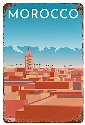 Lawenp Blechschilder Stadt Poster, Marokko Wandkunst Bild Wand Dekor hängen Metall Blechschild Plakette für Rock Band Poster und Pub Bar Vintage Wand B8xH12 Zoll