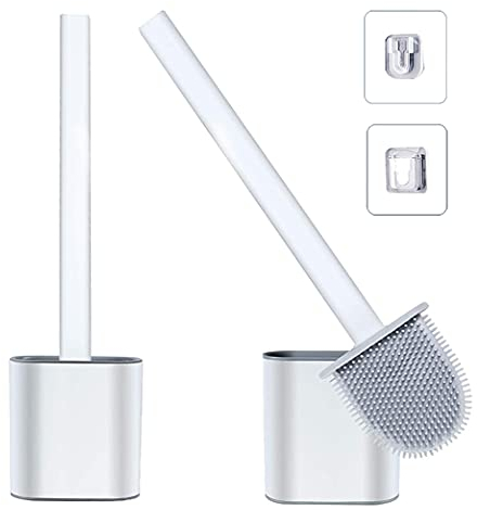 Escobilla WC Silicona - Escobilla Baño Silicona con Soporte de Secado Rápido,Escobillas WC con Mango Largo de Plástico Antideslizante y Cerdas Flexibles,Escobillas WC Montaje en Pared/Suelo