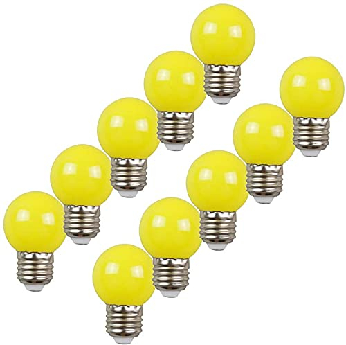 Aiwerttes 10er Pack Farbe LED Birne E27 G45 2W,AC 220V-240V GolfBall Laterne Glühbirnen Farbe Gelb,Verwendet für Outdoor Indoor Lichterketten