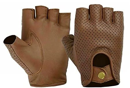 Herren-Handschuhe, Halbfinger, Leder, fingerlos, für Biker, Radfahren, Rollstuhl, Motorrad, Fitnessstudio, hautfarben, XL