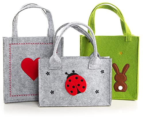 Logbuch-Verlag 3 kleine Filztaschen Ostern Geschenktaschen Filz mit Henkel Verpackung kleine Geschenke Geburtstag