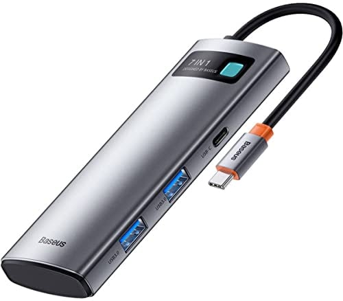 Baseus HUB Metal Gleam Series 7-in-1 Multifunctional (Type-C to 2X USB 3.0, PD 100W / HDMI 4K 30Hz / RJ45 1Gbps, Type-C Basic) Gray (WKWG020113)