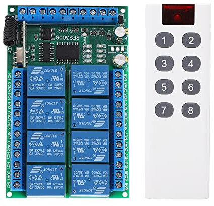Telecomando 8 Canali Modulo di Controllo Remoto a Codifica Fissa 100 M Interruttore di Telecomando Senza Fili Modulo Relè Multifunzionale (24V)