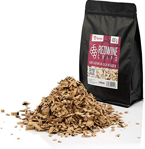 BBQ-Toro Redwine Smoker Chips Rotwein Räucherchips | 400 gr | rauchintensive Smokerchips aus Eichenfässern | Grillchips für Gasgrill, Smoker, BBQ | Grob, Räuchern | Grillzubehör, Eichenfass