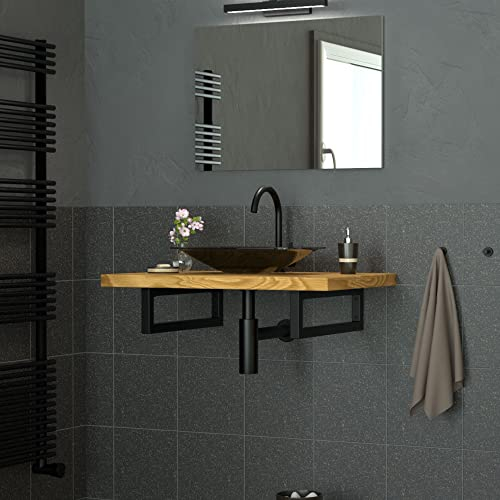 ML-Design 2er Set Wandkonsole für Waschtisch, 400x150 mm, Schwarz, Stahl, Design Waschtischhalterung, Wandhalterung Unterbau für Waschtischplatte, Konsolenträger Regalträger Regalhalter Handtuchhalter