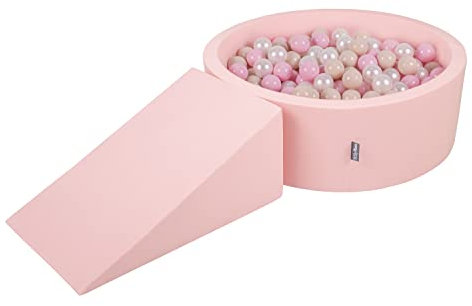 KiddyMoon Spielplatz Aus Schaumstoff Mit Rund Bällebad (200 Bälle) Ballgruben Für Babys Spielbad Hindernisläufen, Hergestellt In Der EU, Pink:Pastellbeige/Puderrosa/Perle