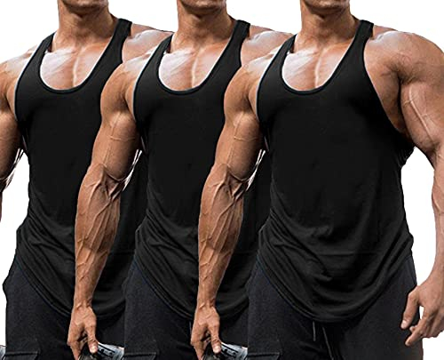 Babioboa Männer Workout Tank Top 3er Pack Gym Bodybuilding Ärmellose Muskel T-Shirts Sports Fitness Gym Jogging Trägershirt Schwarz*3 XL