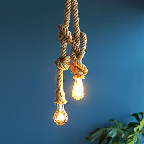 Chao Zan Lampadario a sospensione in corda di canapa fai da te, stile vintage, lampada a sospensione, lampada da soffitto industriale, retrò, attacco E27, per soggiorno, caffetteria, ristorante,