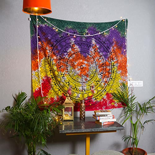 Wandteppich für Schlafzimmer, 76 x 102 cm, mehrfarbig, Mandala-Elefant, Wandbehang, Wandteppiche, indische Baumwolle, Strandüberwurf, Boho-Bohemian-Hippie-Decke für Zuhause, Wohnzimmer, Dekoration