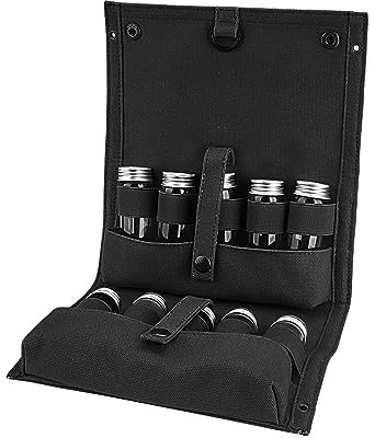 IDOMISMR Tragbare Gewürztasche mit 10 Gewürzgläsern, Camping-Gewürz-Set, Leinen-Gewürz-Aufbewahrungstasche, Organizer-Set für Outdoor, Camping, Grillen, Picknick, Küche