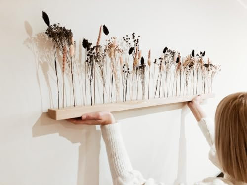 Flowerbar Day and Night | Trockenblumen & edle Eiche (120 cm) Blumenleiste, Flowergram, Dekoration, Getrocknete Blumen und massives Eichenholz, Nachhaltige Blumendekoration