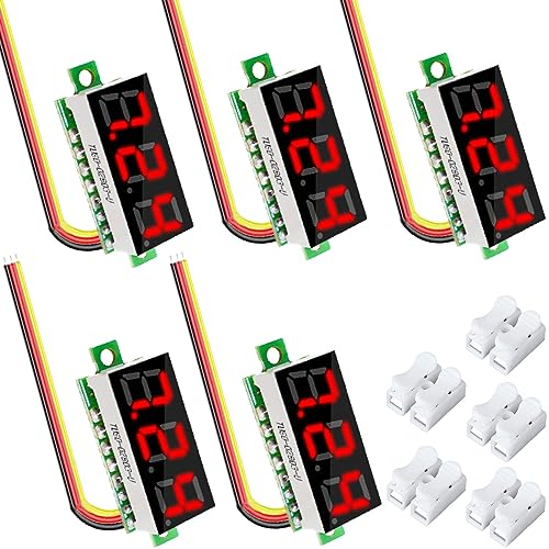 Youmile 5 pcs DC Voltage Display 0.28inch 3 Wire LED Display Red Panel Mini Digital Voltmeter DC 0-100V Voltmeter Tester Meter with Crimp terminal CH-2