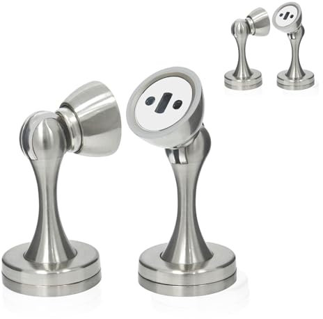HOMOTEK 4 Pack Magnetic Door Stopper, Magnet Door Stop Heavy Duty Zinc& Rubber Tip Magnetic Door Catch Door Holder, Door Handle and Wall Protector(Brushed Stainless Steel)