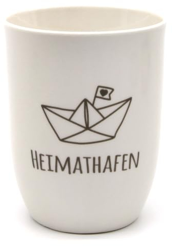 Mea-Living Tasse mit Henkel HEIMATHAFEN Papierboot, 500ml, Becher mit Spruch, Geschenkidee für Eltern, Spruchtasse