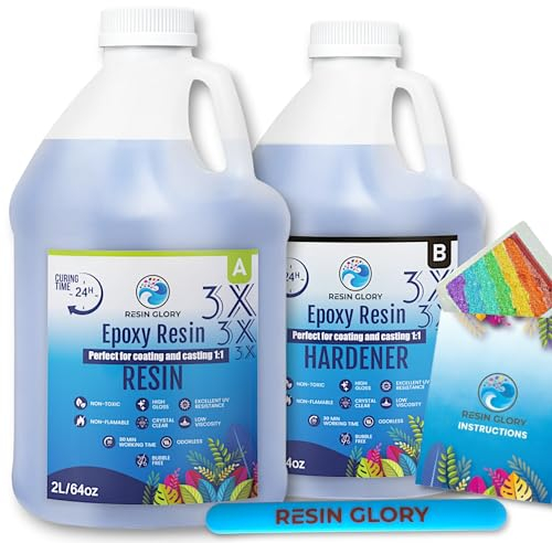 Resin Glory 4L (1 gallon) - 1:1 Ratio Epoxy Resin Kit - Crystal Clear, Food Safe, UV Stable for Crafts, Jewellery, Wood, Coasters, Mould Casting - Low Viscosity, Self-Levelling for Beginners & Pros