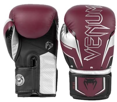 Venum, Elite Evo Gants de Boxe, Mixte Adulte, 12 Oz, Burgundy/Argent