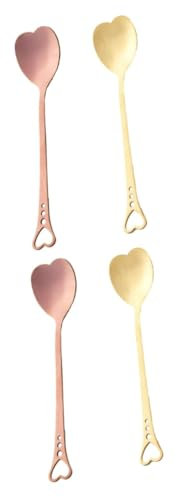 HEMOTON 4stücke Teiliges Edelstahl Löffel Mit Goldplattierung Herzform Dessertlöffel Stilvolle Servierlöffel Für Zuhause Restaurant Und Cafés Roségold Und Gold